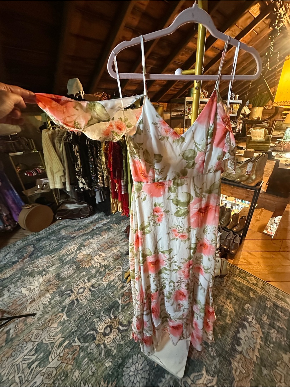 Altar'd State Cream Floral Slip Dress with Pink Roses